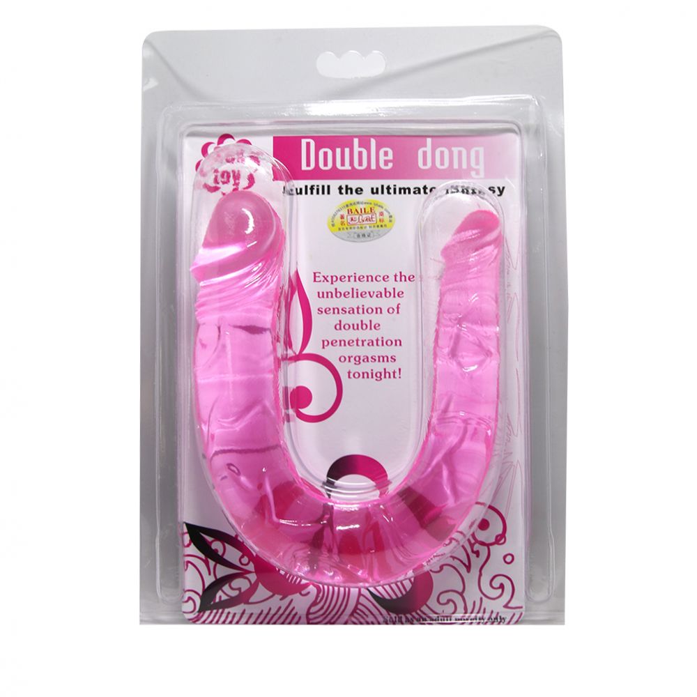 Двухголовый фаллоимитатор «Double Dong Dolphin» от Baile, цвет розовый, BI-040001PK, длина 26.3 см.