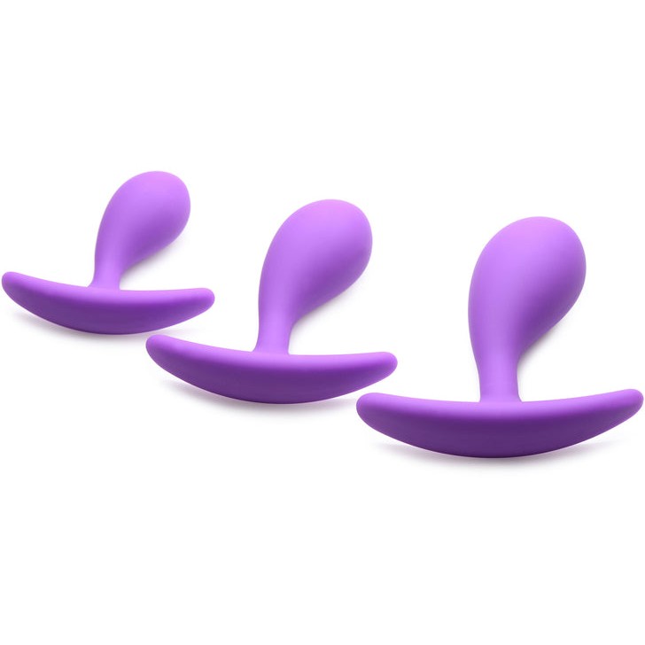 Набор изогнутых анальных пробок «Frisky Booty Poppers Silicone Anal Trainer Set», 3 шт, цвет сиреневый, XR Brands XRAG378, длина 7.5 см.