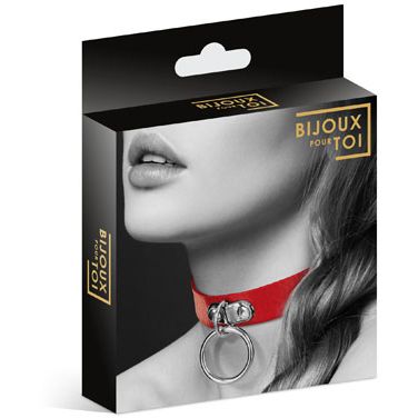 Чокер с кольцом «Collier Fetish Rouge» от компании Bijoux Indiscrets, цвет красный, размер OS, 6060010030, длина 41 см.