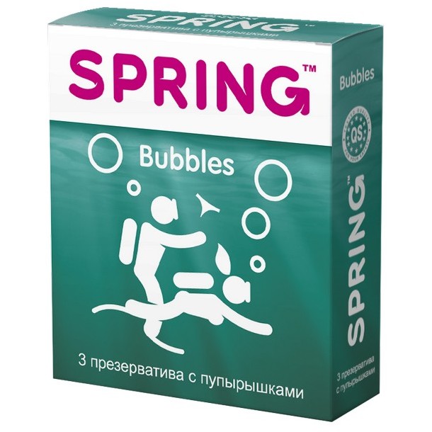 Презервативы с пупырышками «Bubbles», в упаковке 3 шт, Spring SP Bubbles 3, длина 19.5 см.