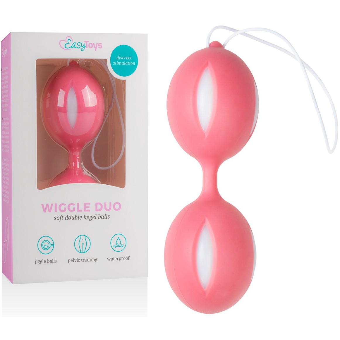 Шарики для тренировок «Wiggle Duo Kegel Ball», розовые с белыми вставками , EDC Collections ET468PNK, длина 19 см.