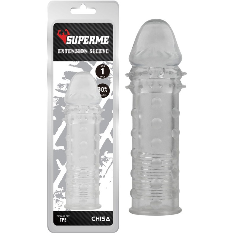 Насадка на пенис стимулирующая SUPERME EXTENSION SLEEVE, цвет прозрачный, Chisa CN-331615795, длина 16.2 см.