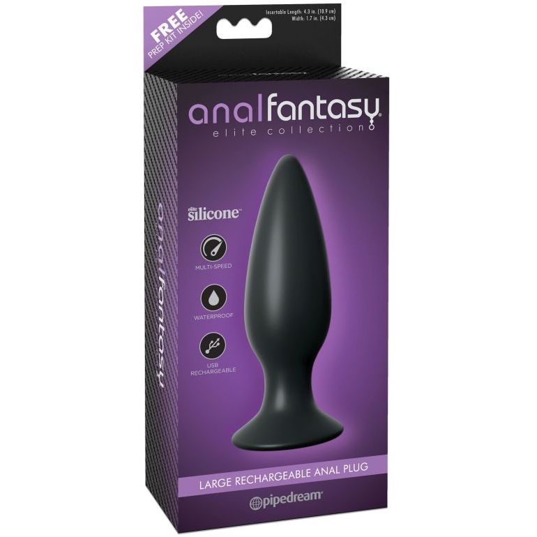 Анальная вибропробка большая «Elite Large Rechargeable Anal Plug» из коллекции Anal Fantasy Collection от компании PipeDream, цвет черный,, длина 13.5 см.