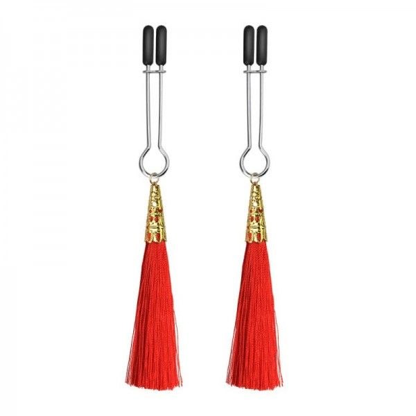 Зажимы на соски с красными кисточками «Glamor Tassel Nipple Clamp», Lovetoy LV761009 red