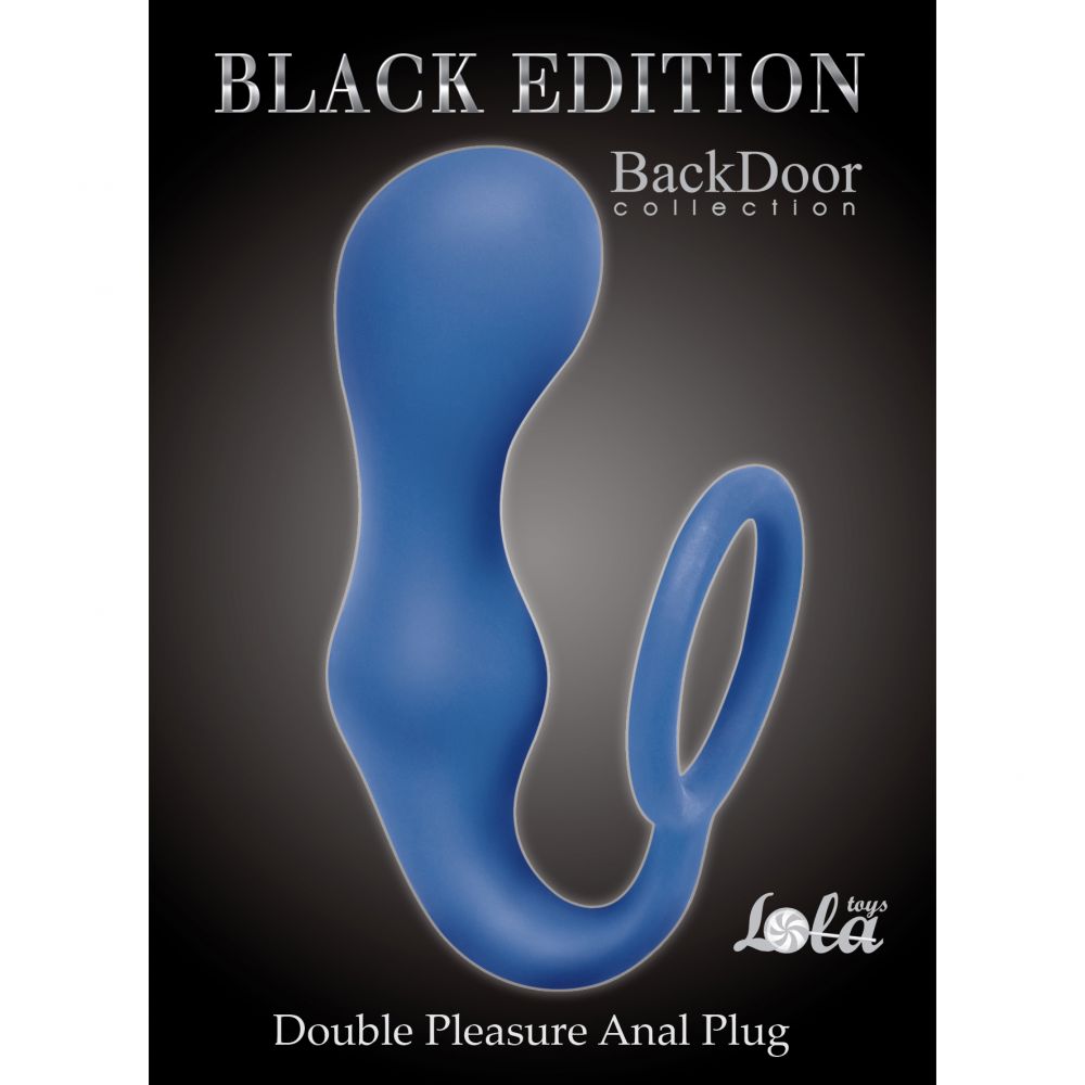 Эрекционное кольцо с анальной пробкой «Double Pleasure Anal Plug Blue», цвет синий, 4217-03Lola, длина 18 см.