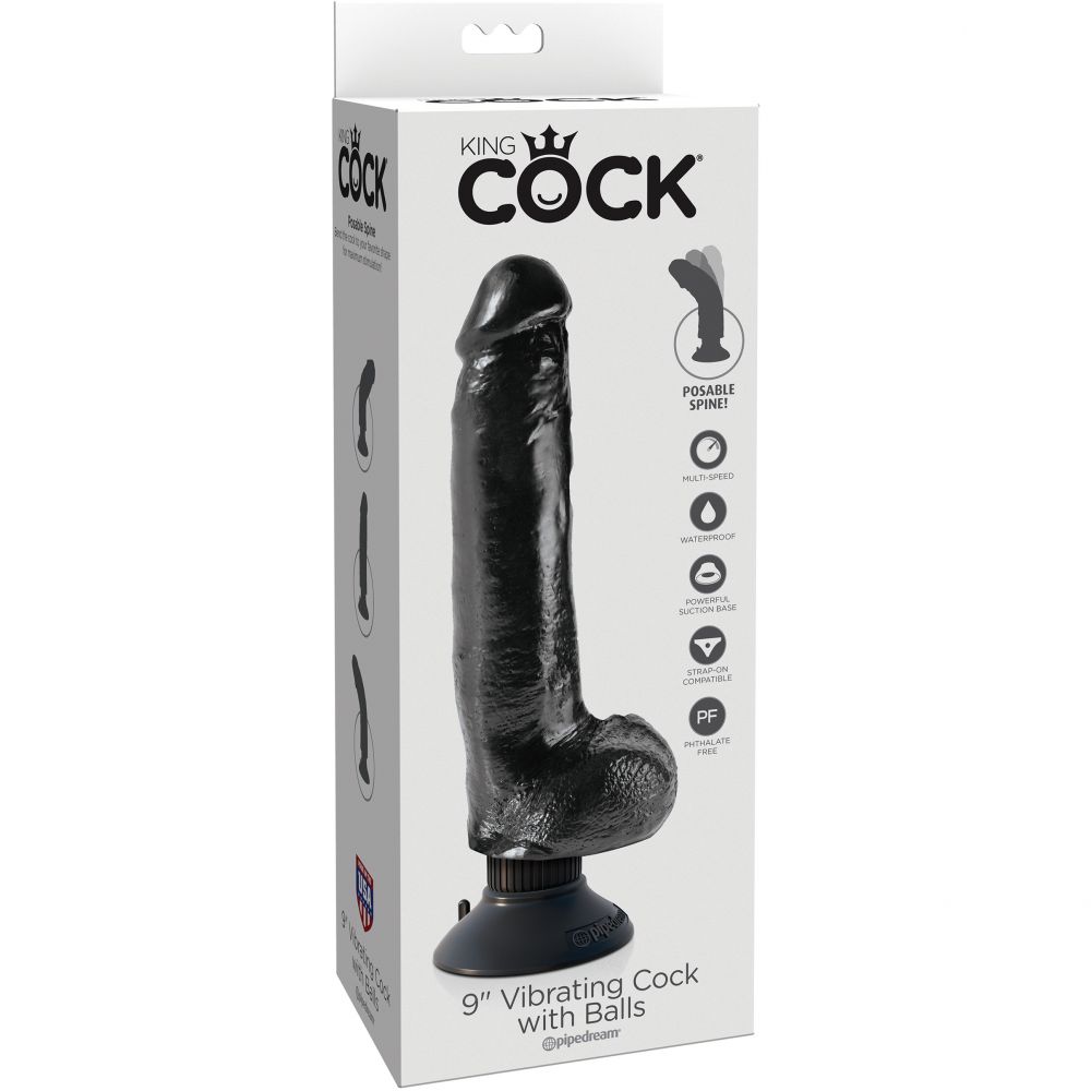 Реалистичный вагинальный вибратор со съемной присоской «9 Vibrating Cock with Balls» King Cock от компании PipeDream, цвет черный, 540823, длина 22.9 см.