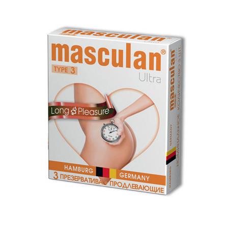 Masculan «Ultra Long Pleasure Type 3» презервативы продлевающие 3 шт., длина 19 см.