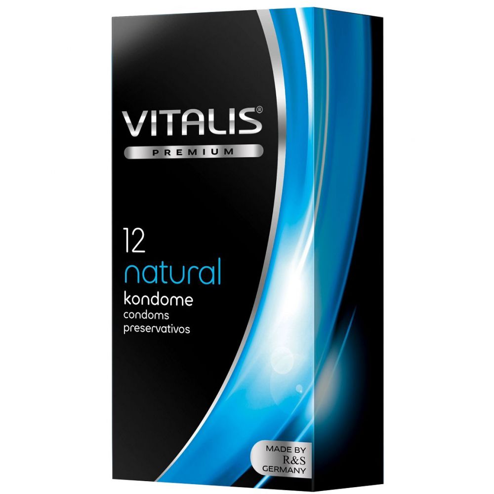 Классические латексные презервативы «Vitalis Premium Natural», упаковка 12 шт., длина 18 см.