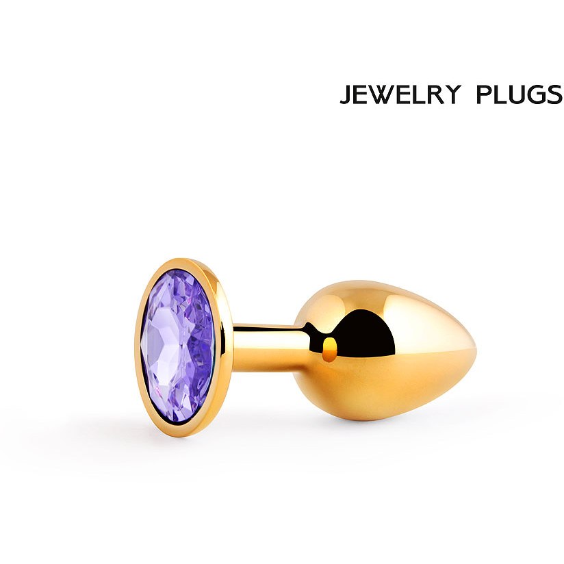 Анальный страз с фиолетовым кристаллом «Golden Plug Small», цвет золотой, Anal Jewelry Plugs gs-15, длина 7.2 см.