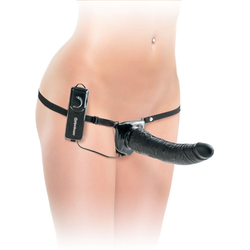 Cтрапон с вагинальной пробкой «Deluxe Vibrating Penetrix Strap-On»из серии Fetish Fantasy Series от PipeDream, цвет черный, PD3958-23, длина 19 см.