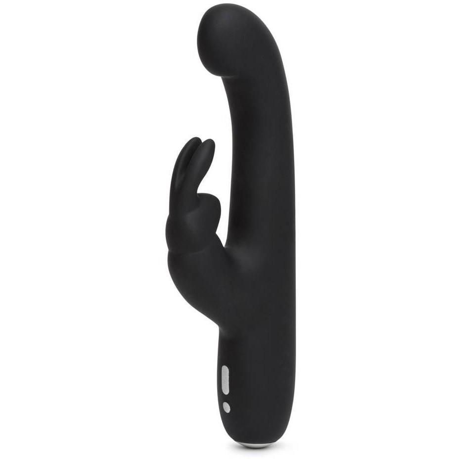 Загнутый женский силиконовый вибратор для точки G - «Rabbit Slimline G-Spot Rechargeable», цвет черный, Happy Rabbit 73132, длина 24.1 см.