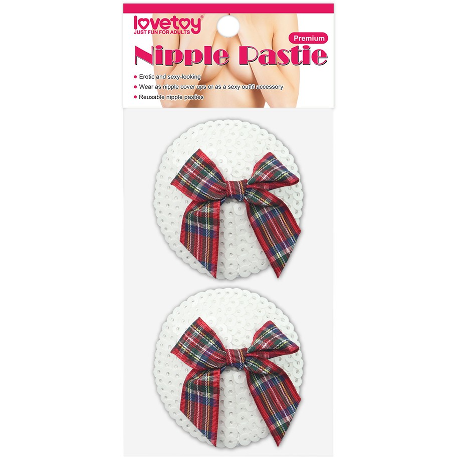 Пестисы в форме сердечек с пайетками бантиками «Nipple Pasties», белые, LoveToy LV763014, диаметр 5.8 см.