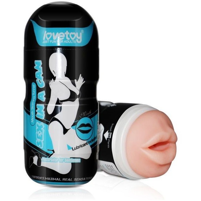 Мастурбатор-ротик с вибропулей «Sex In A Can Mouth Stamina Tunnel Vibrating», цвет телесный, LoveToy 3600509-02, длина 16 см.