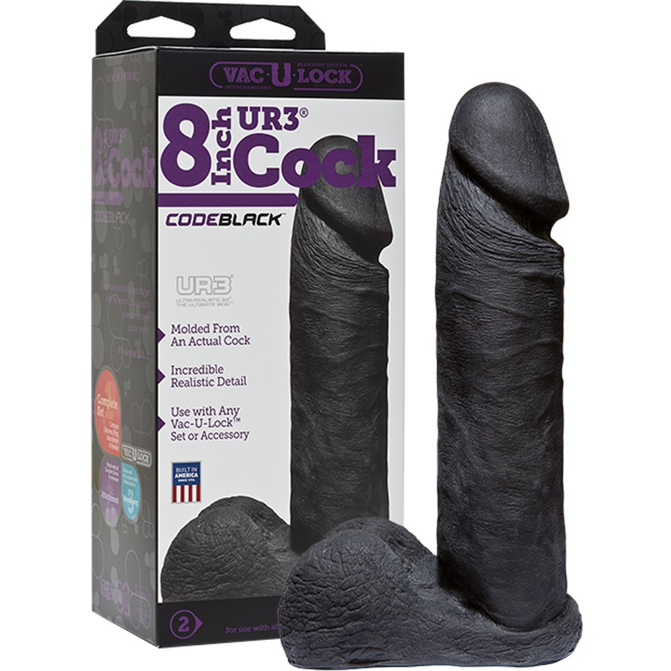 Фаллоимитатор-насадка «Vac-U-Lock CodeBlack 8inch UR3 Cock», Doc Johnson 1016-09-BX, длина 19.29 см.