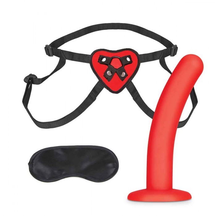 Трусы с фаллосом для новичков «Red Heart Strap on Harness & 5in Dildo Set», цвет красный, Lux Fetish LF1379, длина 12 см.