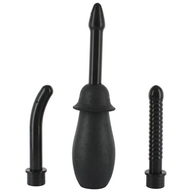 Черный анальный душ с 3 насадками «Douche Kit Black», Seven Creations 16-11BLK-BXSC