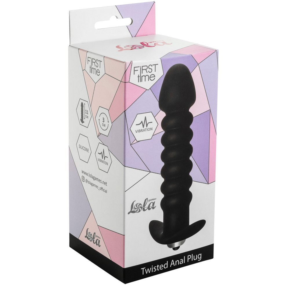 Анальная пробка с вибрацией First Time «Twisted Anal Plug Black», цвет черный, Lola Toys 5007-03lola, длина 13 см.