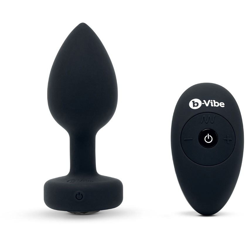 Вибрирующая втулка «Vibrating Jewel Plug» размера M/L, черного цвета, B-vibe BV-031-BLK, длина 10.5 см.