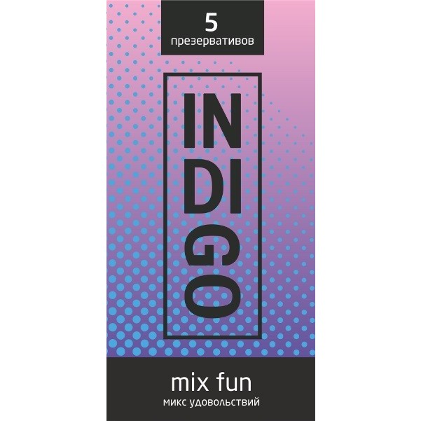 Презервативы «mix fun микс удовольствий» с ребрами, 5 штук, indigo mix fun № 5, длина 18 см.