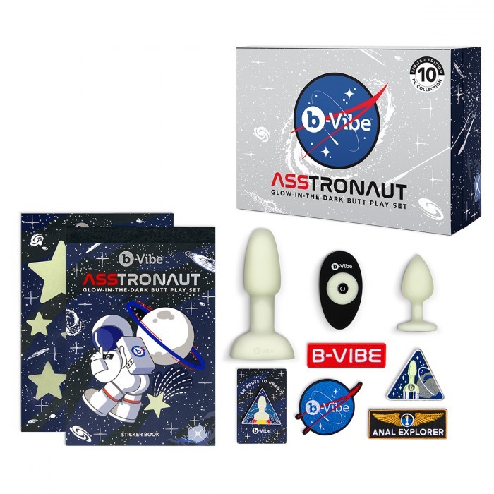 Светящийся в темноте анальный набор «Asstronaut Glow In The Dark Set», B-vibe BV-046, длина 12.5 см.