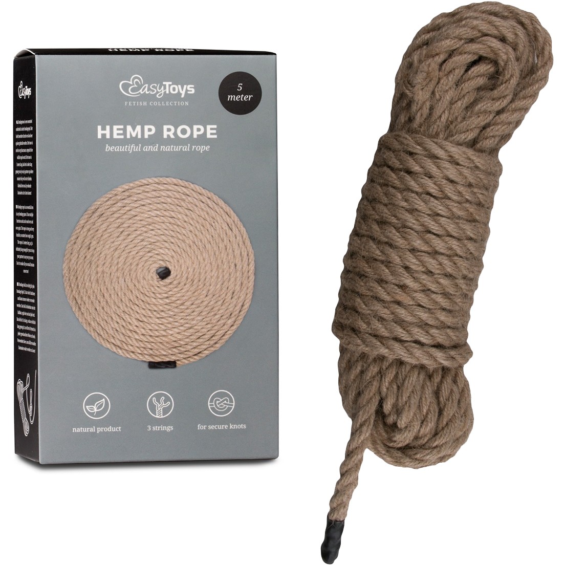 Крепкая пеньковая веревка для бондажа «Hemp Bondage Rope», длина 5 метров, EasyToys ET256BRN, 5 м.