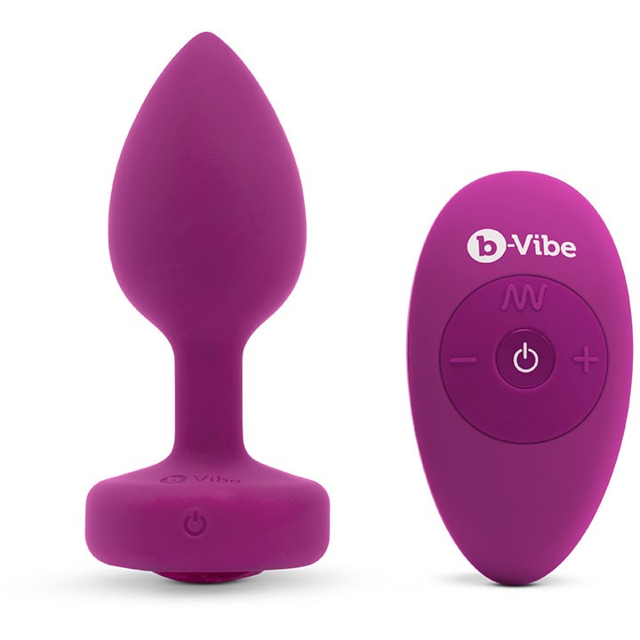 Вибрирующая втулка «Vibrating Jewel Plug» уменьшенного размера S/M, цвета фуксии, B-vibe BV-030-FUC, длина 10 см.