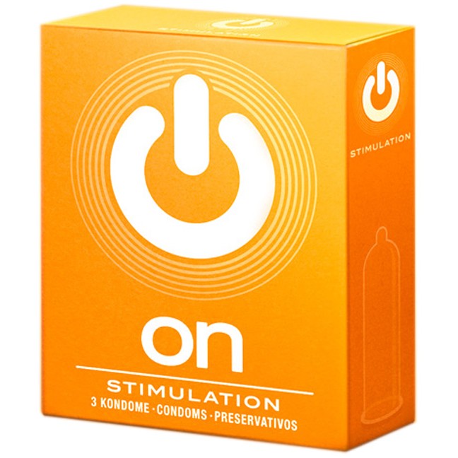 Презервативы «ON Stimulation» с точками, 3 шт, R&s consumer goods gmbh 7001, длина 18.5 см.