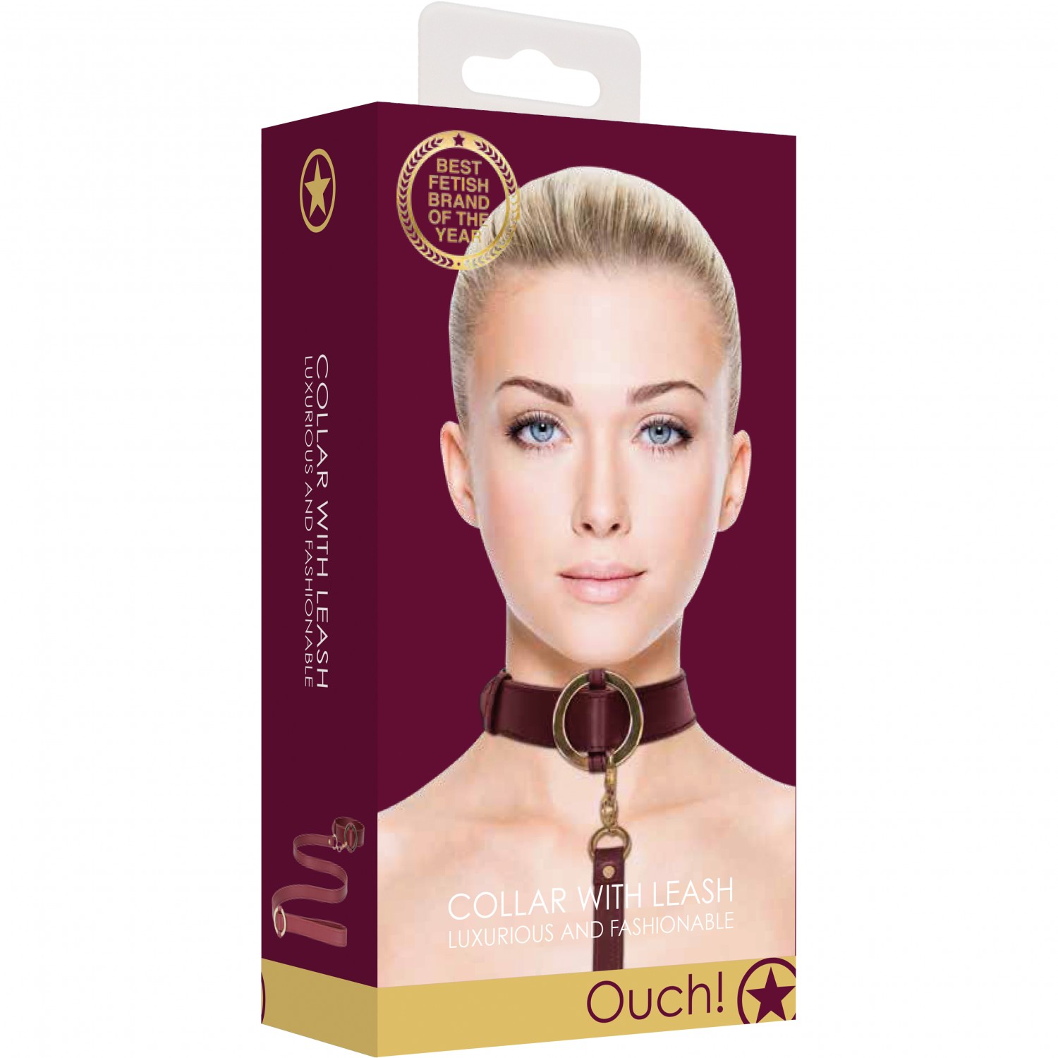 Ошейник с поводком «Ouch Collar With Leash Burgundy», цвет бордовый, Shots Media OU588BUR, длина 56.5 см.