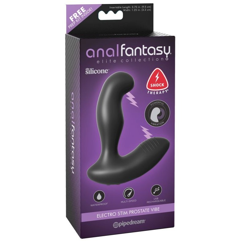 Вибростимулятор простаты Anal Fantasy Elite «Electro Stim Prostate Vibe» с электрическими импульсами, черный, PipeDream 4784-23 PD, длина 13.3 см.