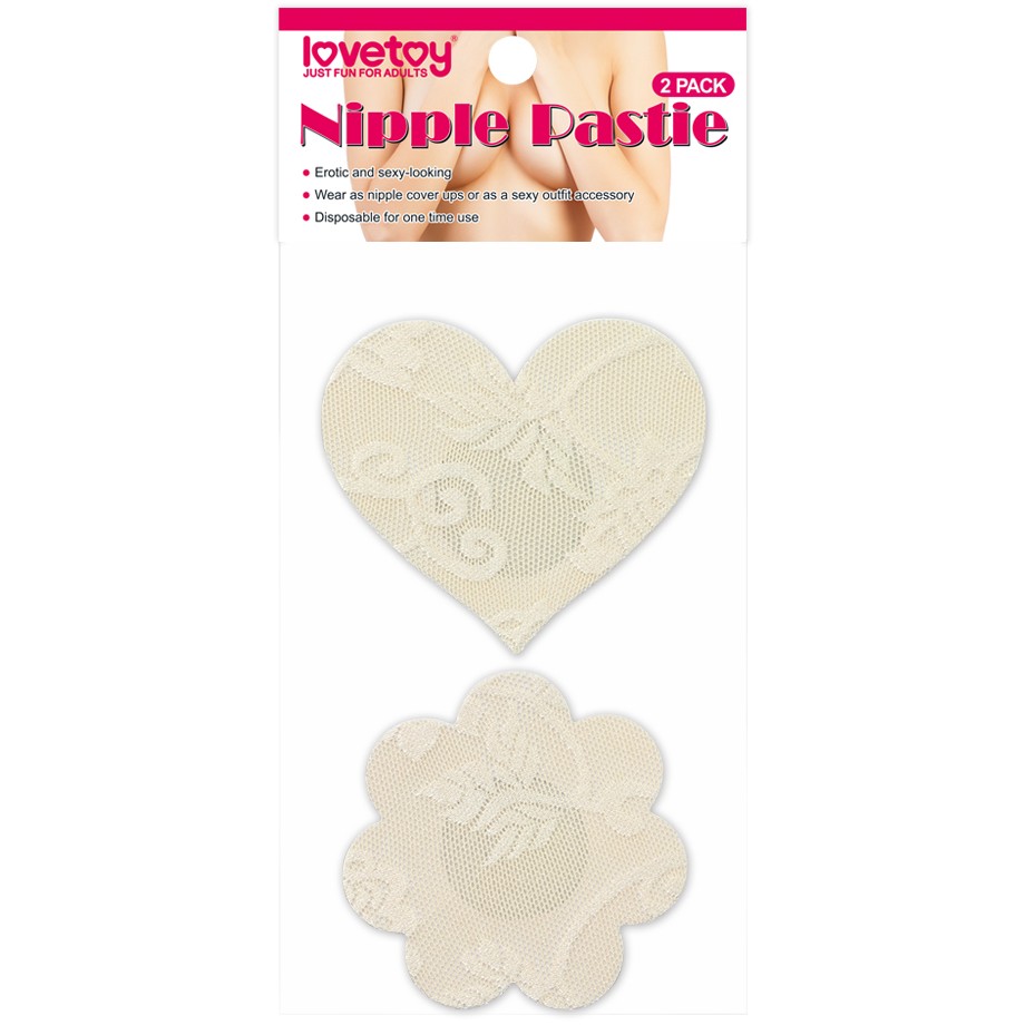 Кружевные пэстисы «Lace Heart and Flower Nipple Pasties», цвет телесный, LoveToy LV763006, длина 7.7 см.