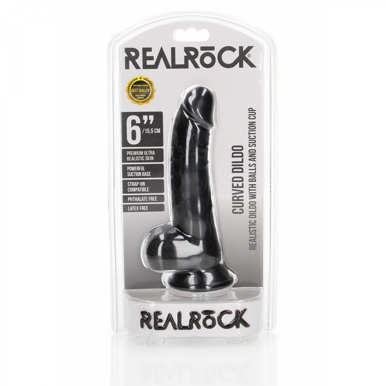 Фаллоимитатор «Curved Realistic Dildo Balls Suction Cup 6» на присоске, цвет черный, Shots Media REA121BLK, длина 15.5 см.