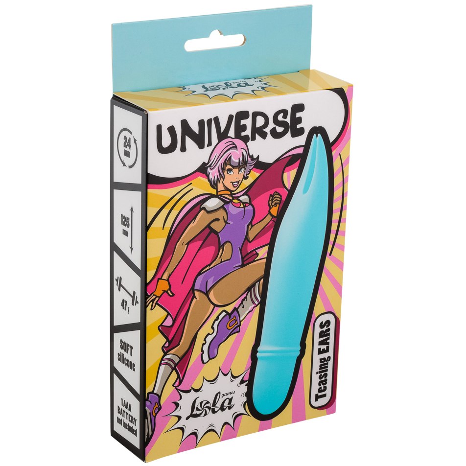 Силиконовый мини-вибратор с усиками Universe «Teasing Ears Blue», цвет голубой, Lola Toys 9503-01lola, длина 7.5 см.