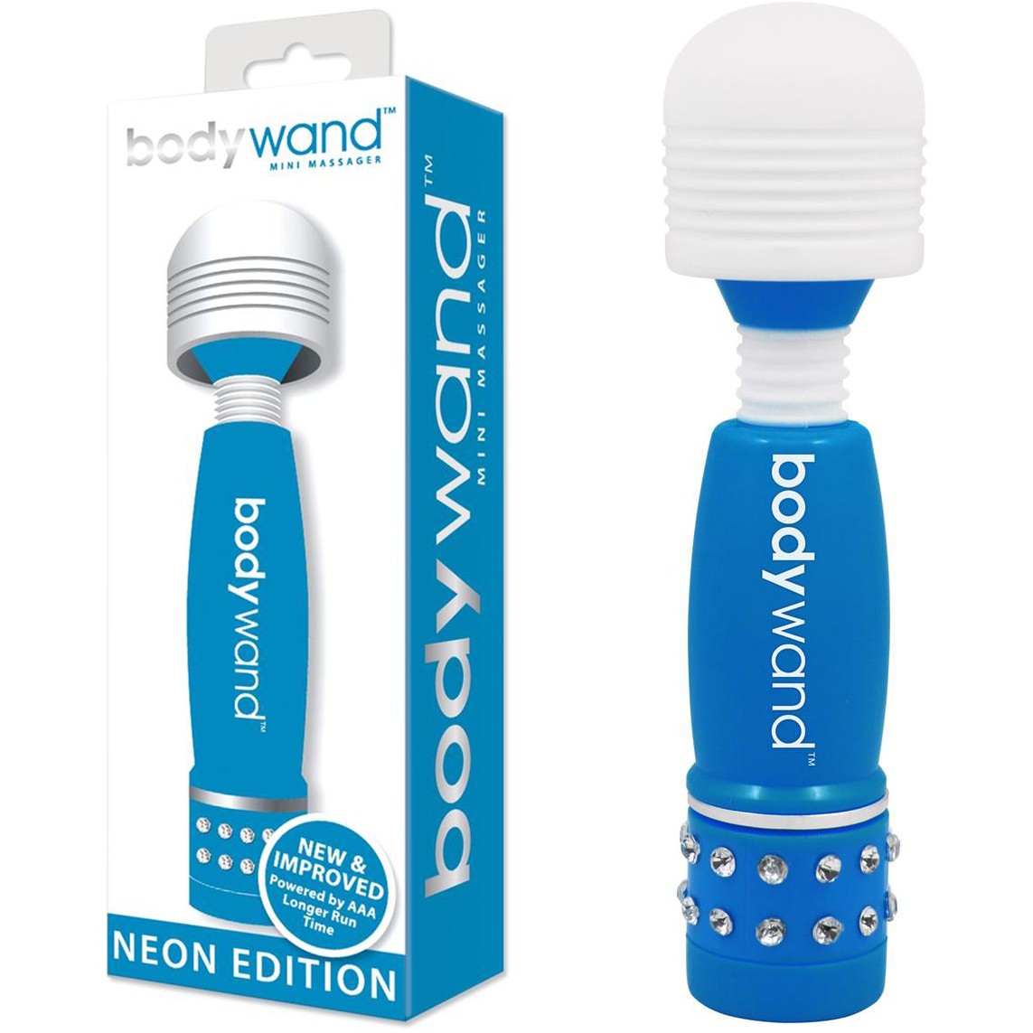 Мини-ванд с кристаллами «Neon Edition», цвет синий, BodyWand BW117, длина 11 см.