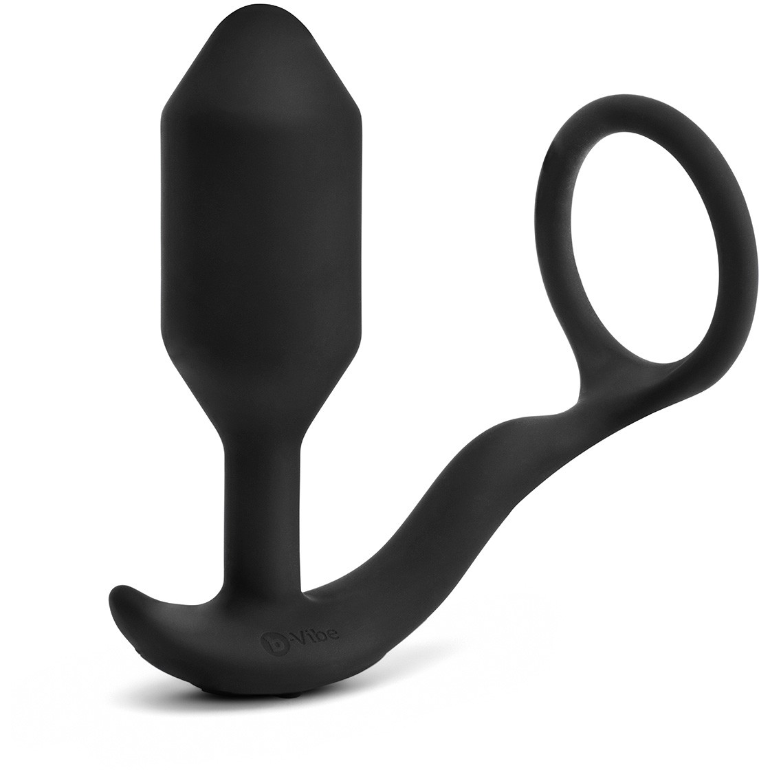 Вибрирующий плаг с кольцом для эрекции «Vibrating Snug & Tug» размер M, B-vibe BV-032-BLK, диаметр 3.3 см.