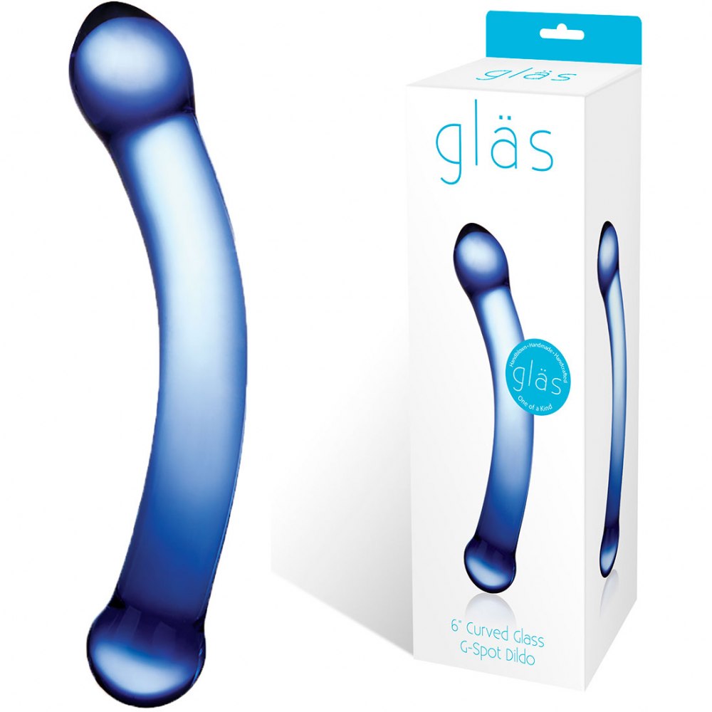 Стеклянный фалос для точки G - «Curved G-Spot Glass Dildo», цвет синий, Glas GLAS-147, длина 16 см.