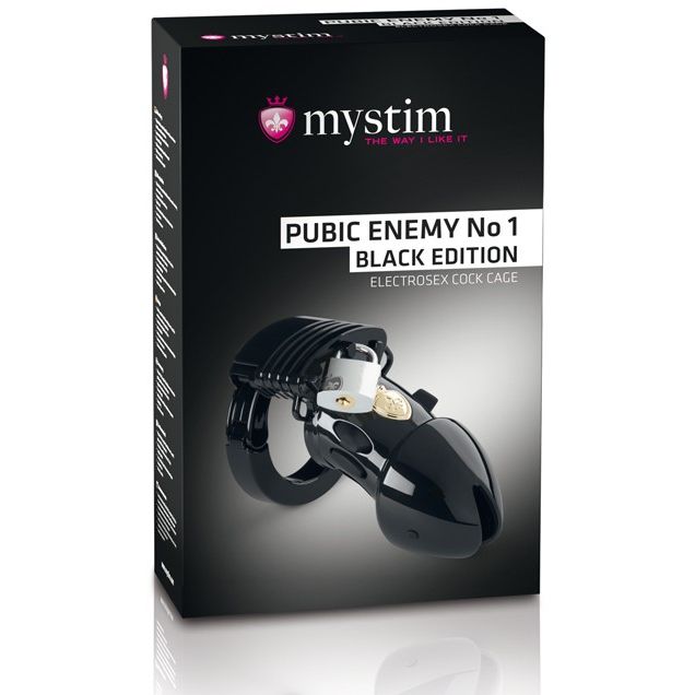 Пояс верности с элетростимуляцией «Pubic Enemy No 1 Black Edition» от компании Mystim, цвет черный, 46624, длина 8.2 см.