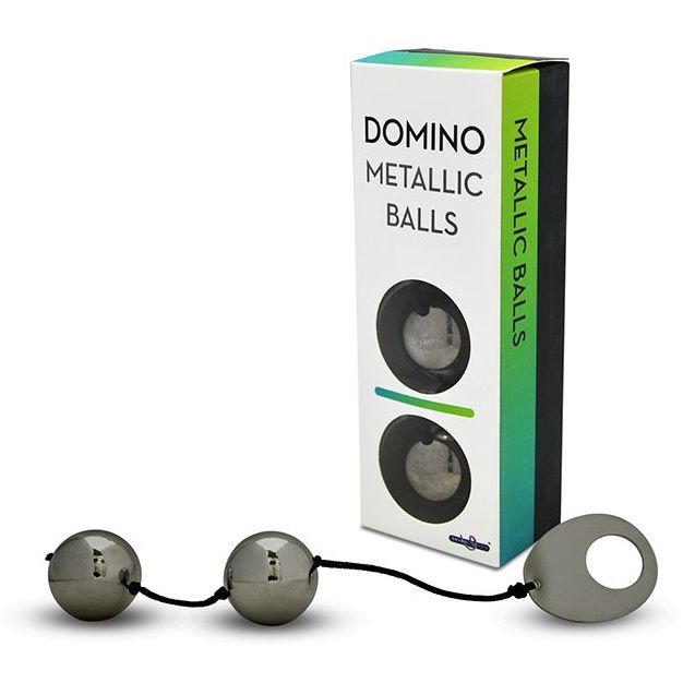 Хромированные вагинальные шарики с петелькой для извлечения «Domino Metallic Balls», цвет черный, Gopaldas E0005A1SPGAC, длина 28 см.