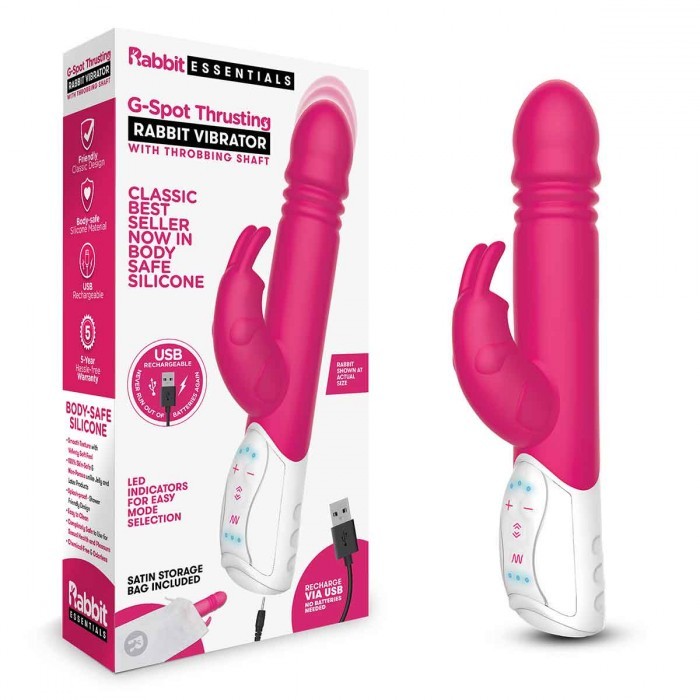 Пульсирующий розовый вибромассажер с двумя виброэлементами «G-Spot Rabbit Vibrator», Rabbit Essentials RR-009-PNK, длина 24 см.